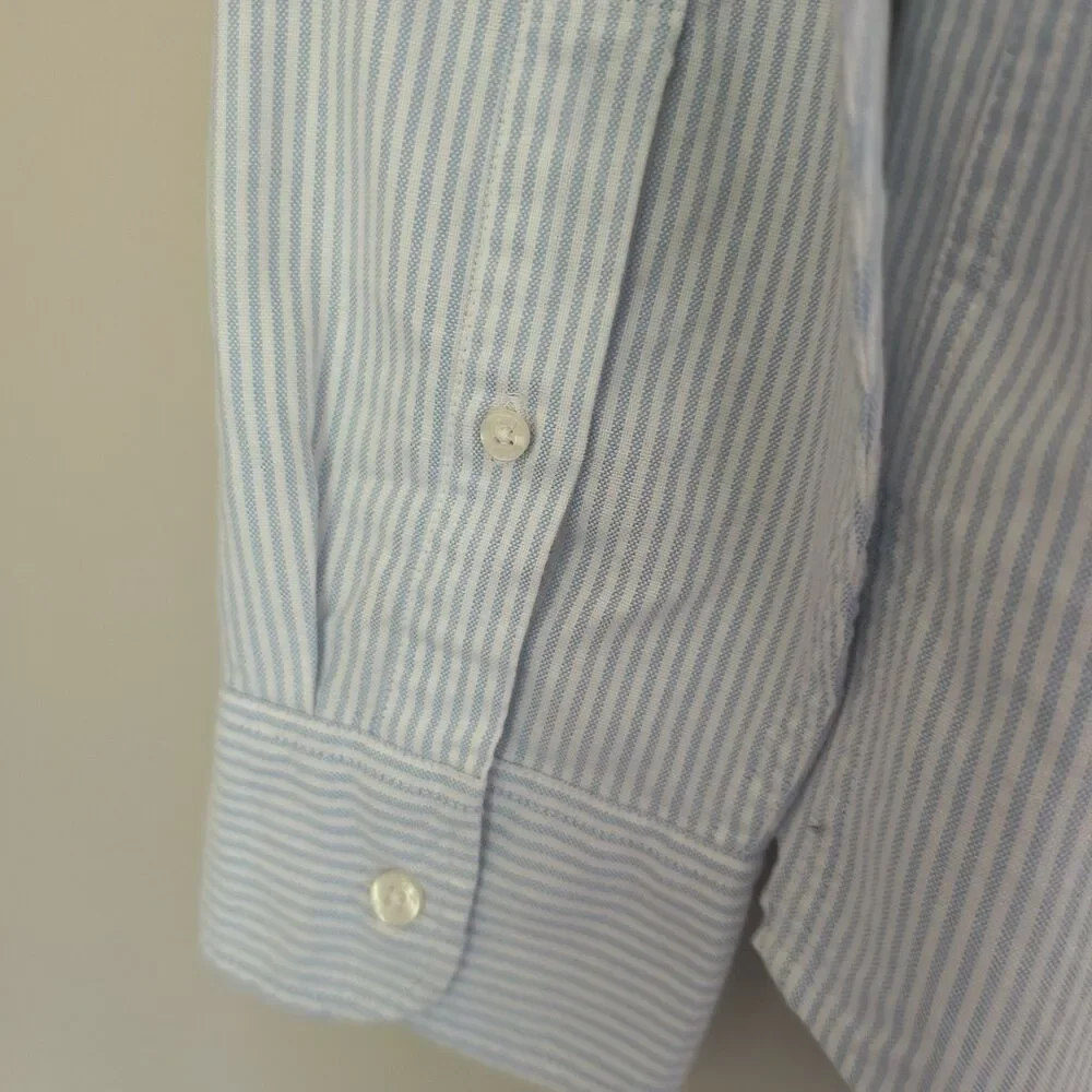 J Crew Flex Oxford Shirt NEW Mens L Slim Blue Stripe $89 Coastal Career Vacation